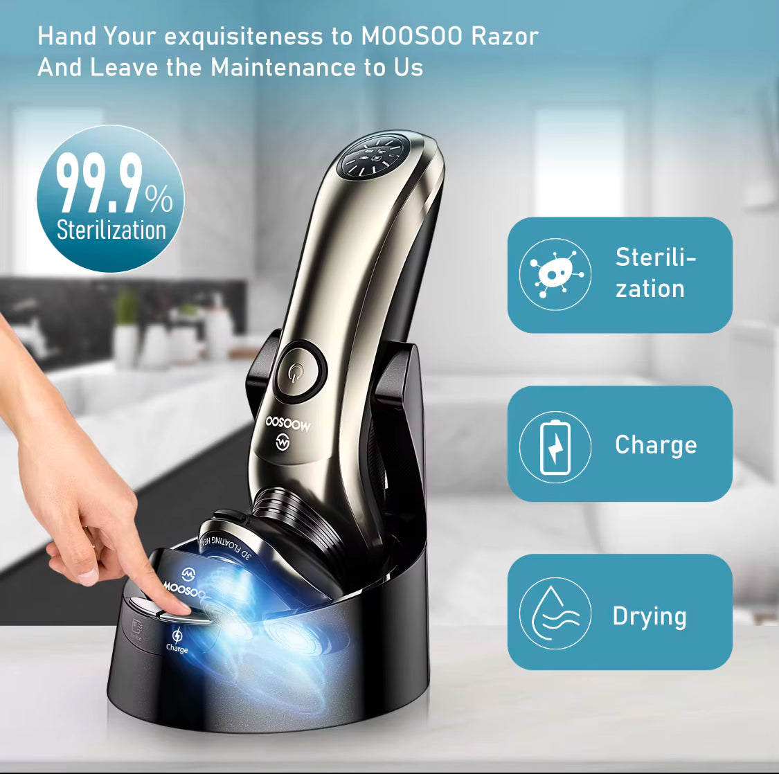 Shaver med opladnings- og steriliseringsbase