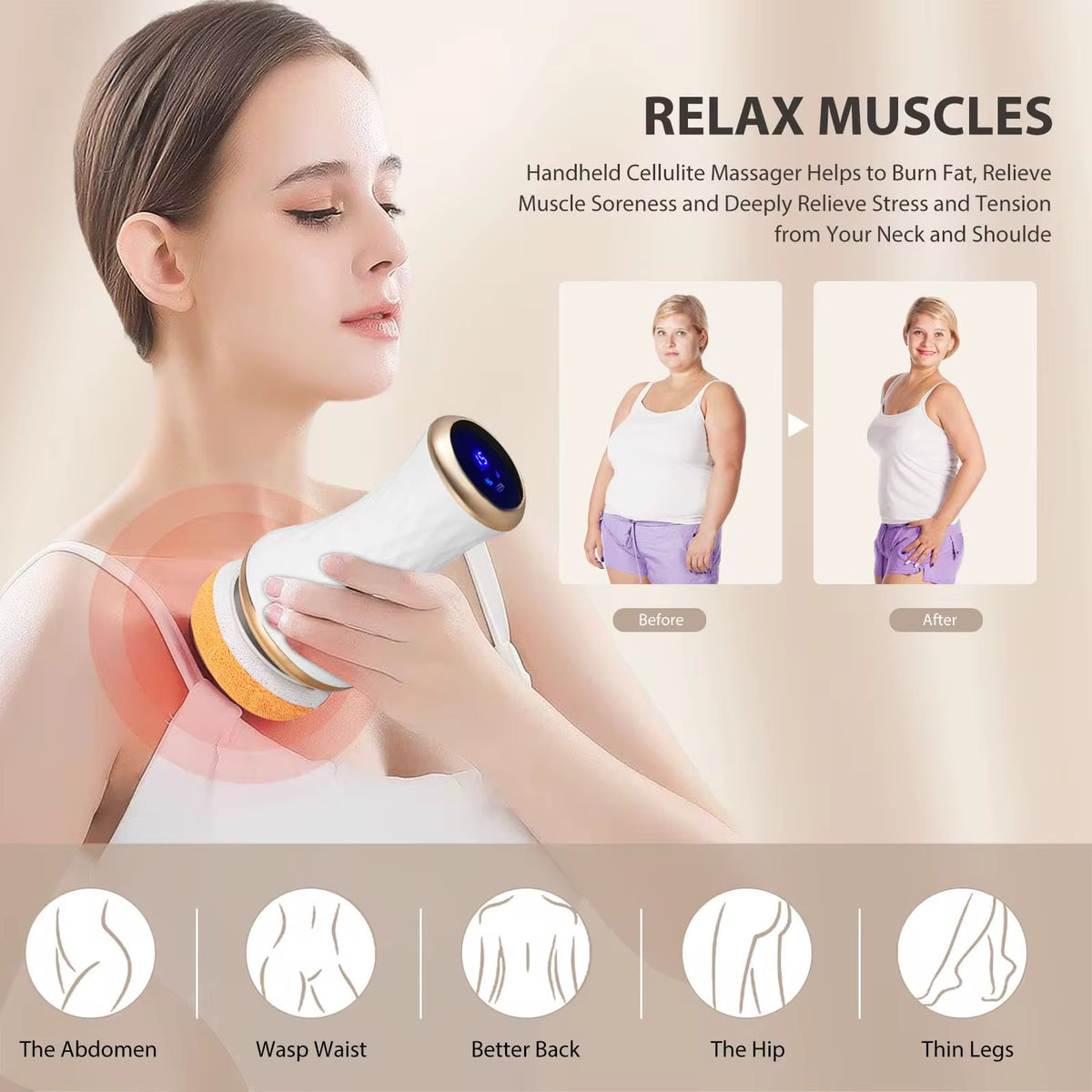 Trådlös BodySculpt – 2 i en Cellulitborttagare och massageapparat – inkl. extra dynor